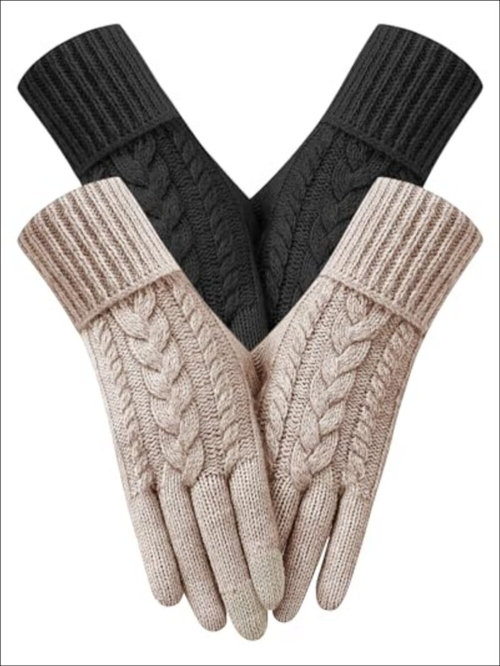 2 Pairs Women's Winter Gloves Touchscreen Fleece Lined Knit Thermal Warm